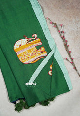 Green - Soft Mul Cotton appliqué elephant motif Design 2